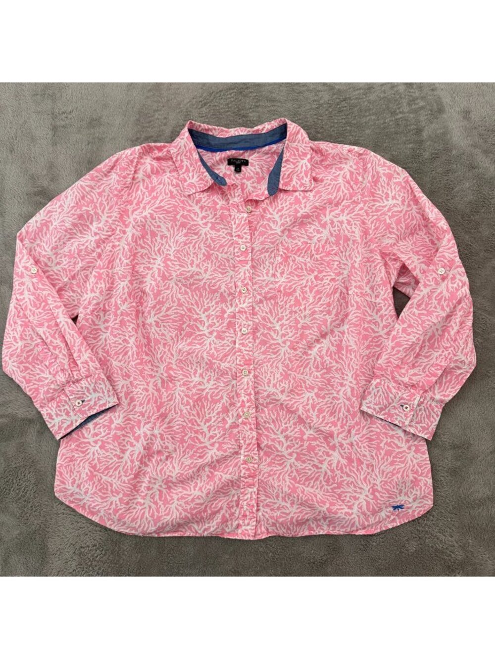 Talbots 100% Cotton Pink Button Up Shirt Blouse Top 1X 1XL Novelty Print